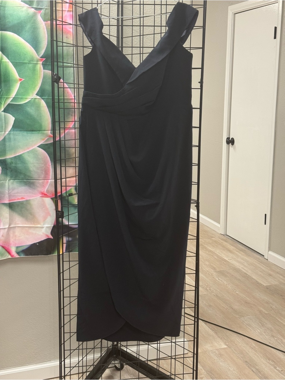 City Chic Black Draped V-Neck Midi Dress size 12 Pit 21” X 51”